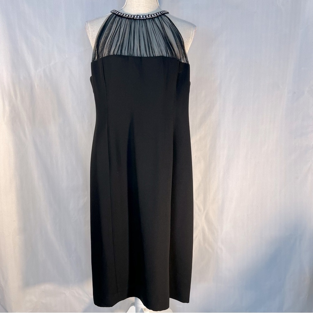 Evan Picone Dress Black Cocktail Halter Rhinestone Shear Chiffon Bodice 16 👍